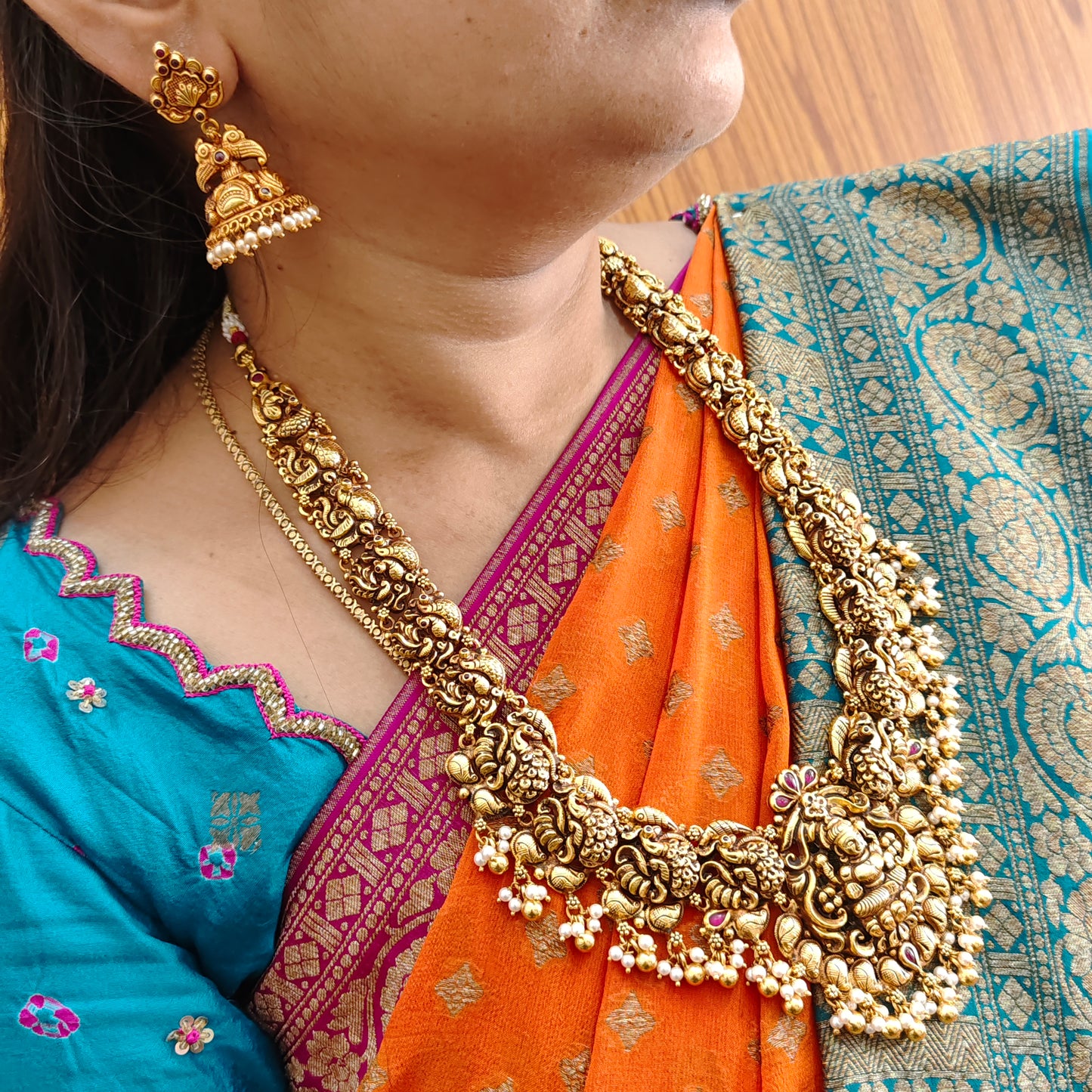 Silver Lakshmi Devi Peacock Design Haram-RCZ22