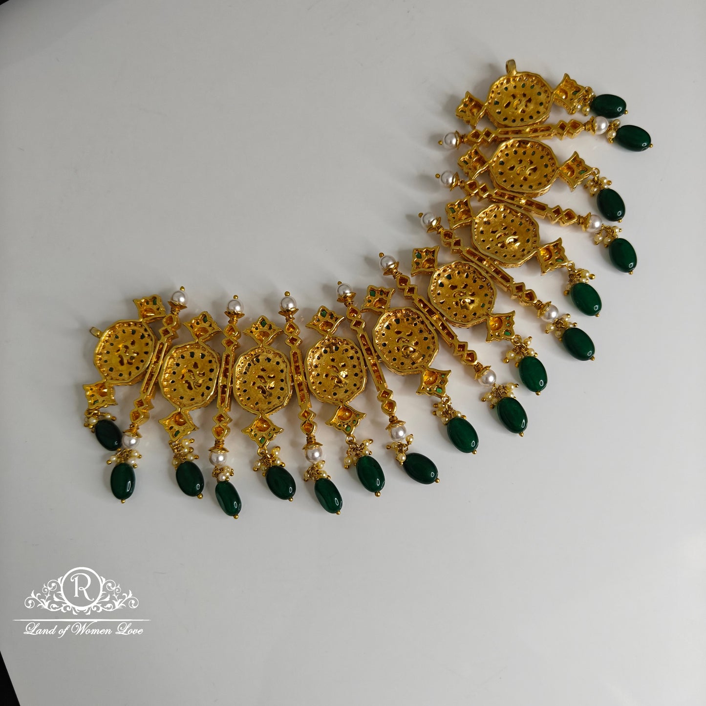 92.5 Silver Green and white polki and emeralds Chocker-RCSJ003