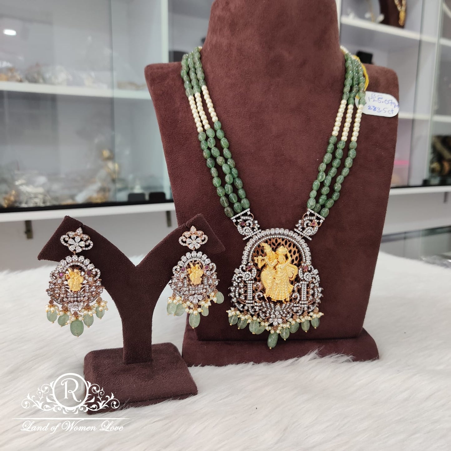 earrings silver real beads radhakrishna locket with earrings-h043 cz 92.5 silver ramala jewelry / ramala collections
