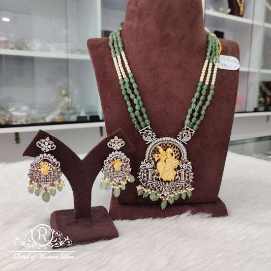 earrings silver real beads radhakrishna locket with earrings-h043 cz 92.5 silver ramala jewelry / ramala collections