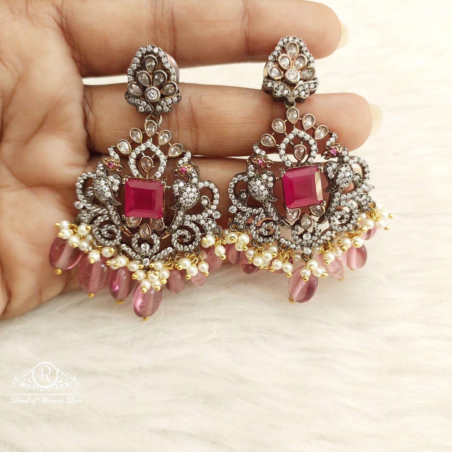 Silver CZ-Black Polish Victoria Earrings-D014