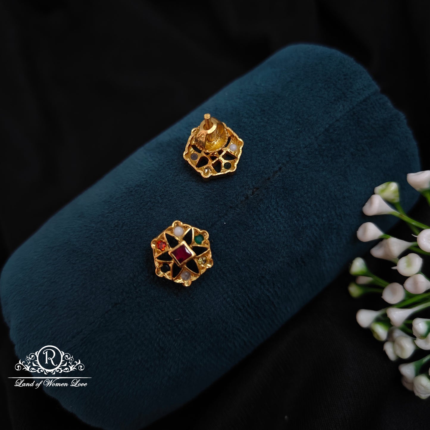 92.5 Silver Navaratna Flower design Studs-RCCP321-17