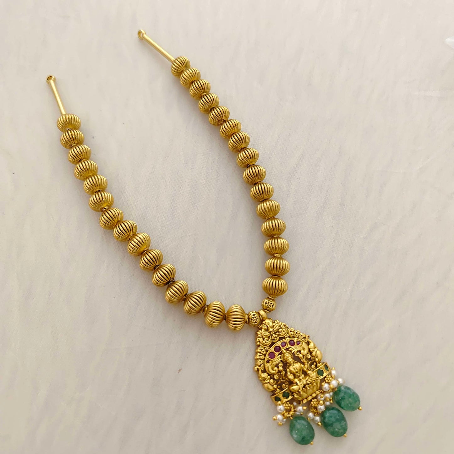 Silver gold balls necklace with  lakshmi devi locket -RCT164