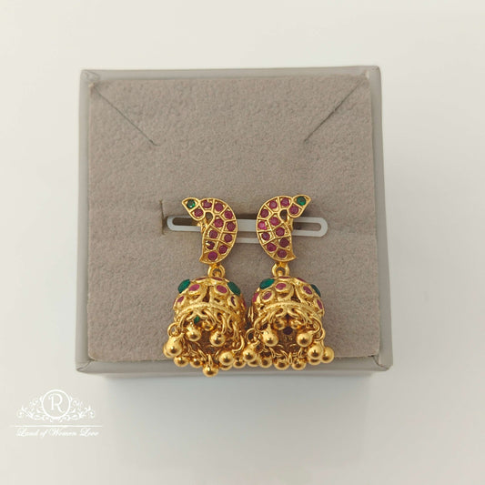 Silver Kempu Stones Peacock Design jhumkas-RCCP133