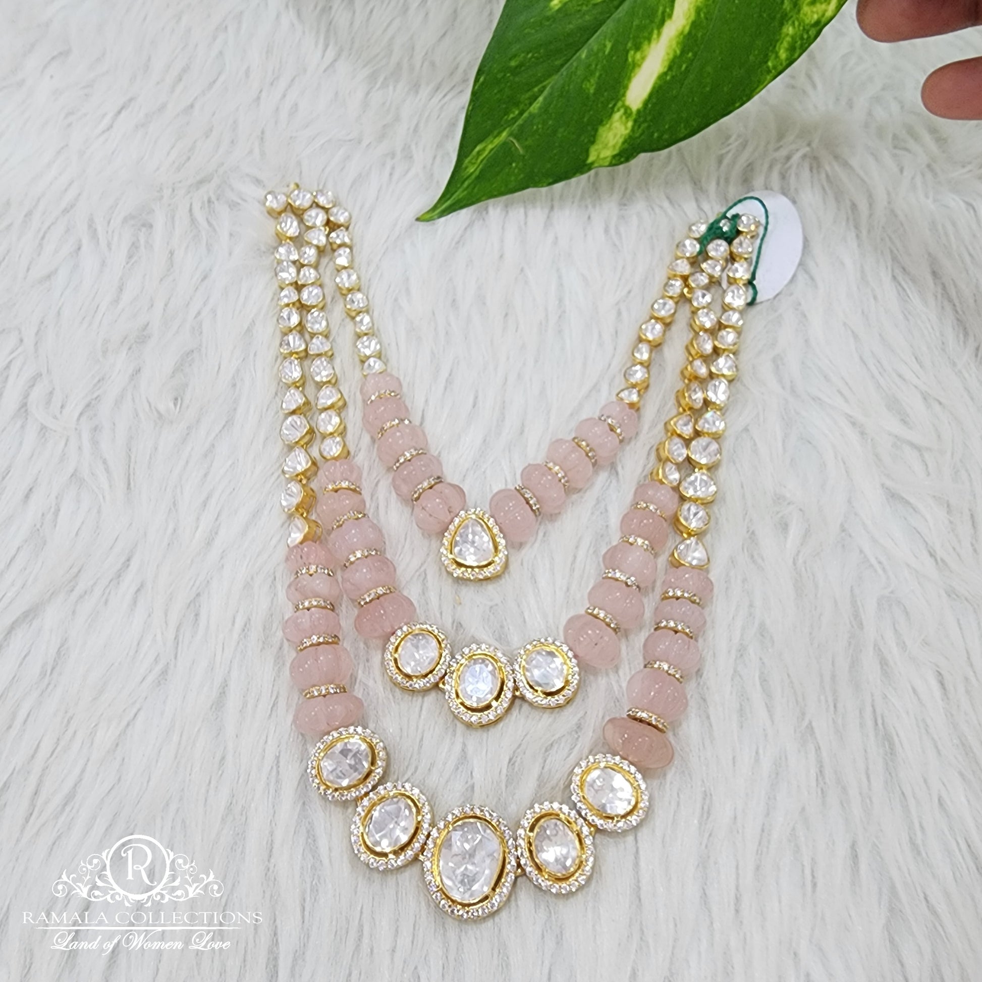 necklace silver mosiznite with pumpkin melon beads necklace-h031 92.5 silver ramala jewelry / ramala collections