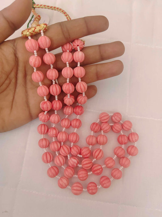 Coral Pumpkin Shape 2 Line Beads Mala-RCMB04