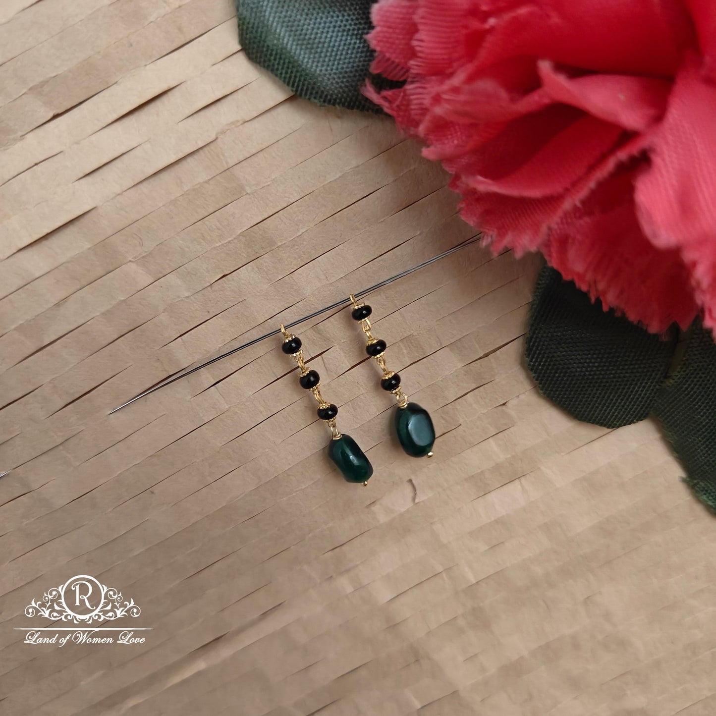 earrings 92.5 silver cute black bead hangings -rch984 92.5 silver ramala jewelry / ramala collections