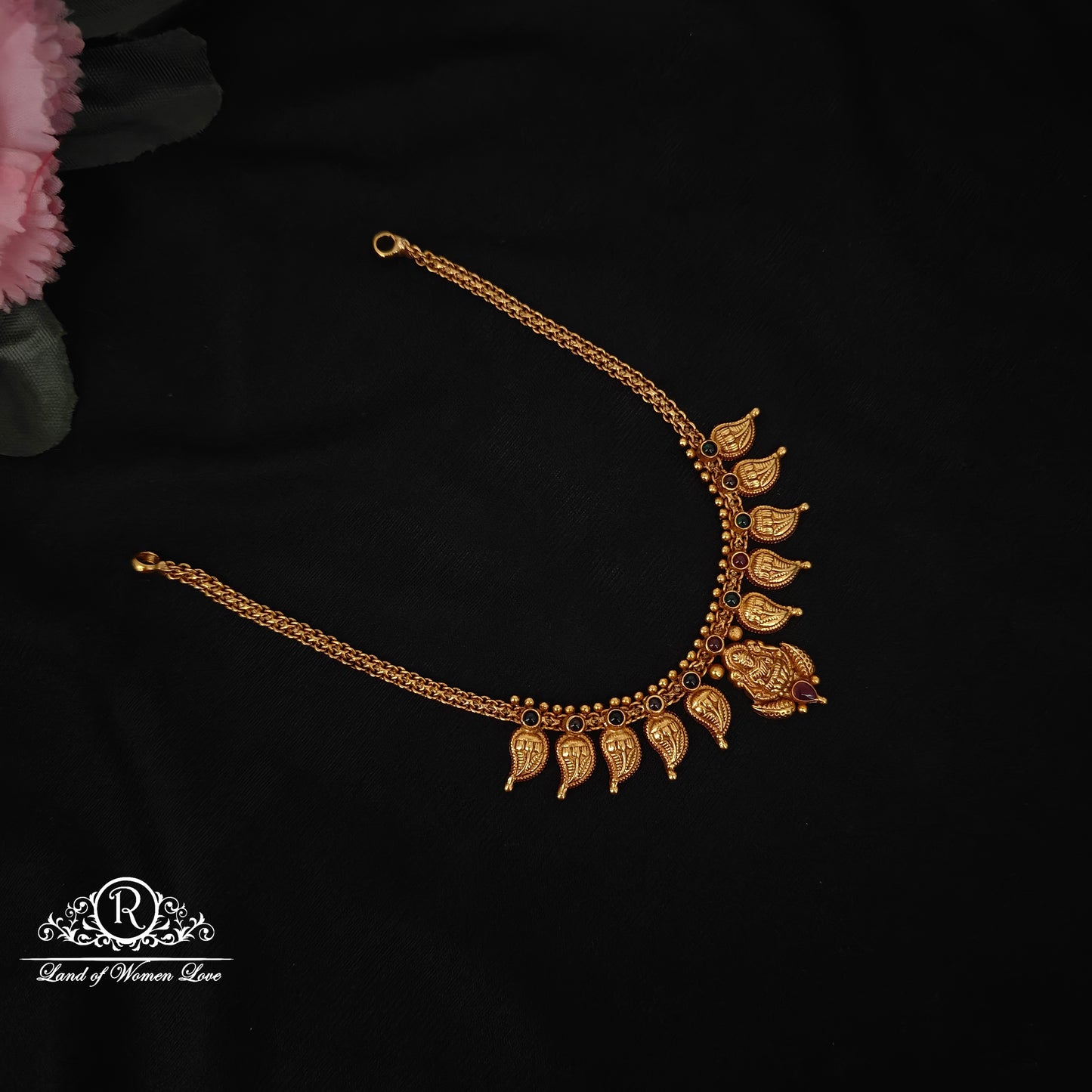 necklace 92.5 silver simple and cute necklace with mango and lakshmi devi design -rcz91 92.5 silver ramala jewelry / ramala collections