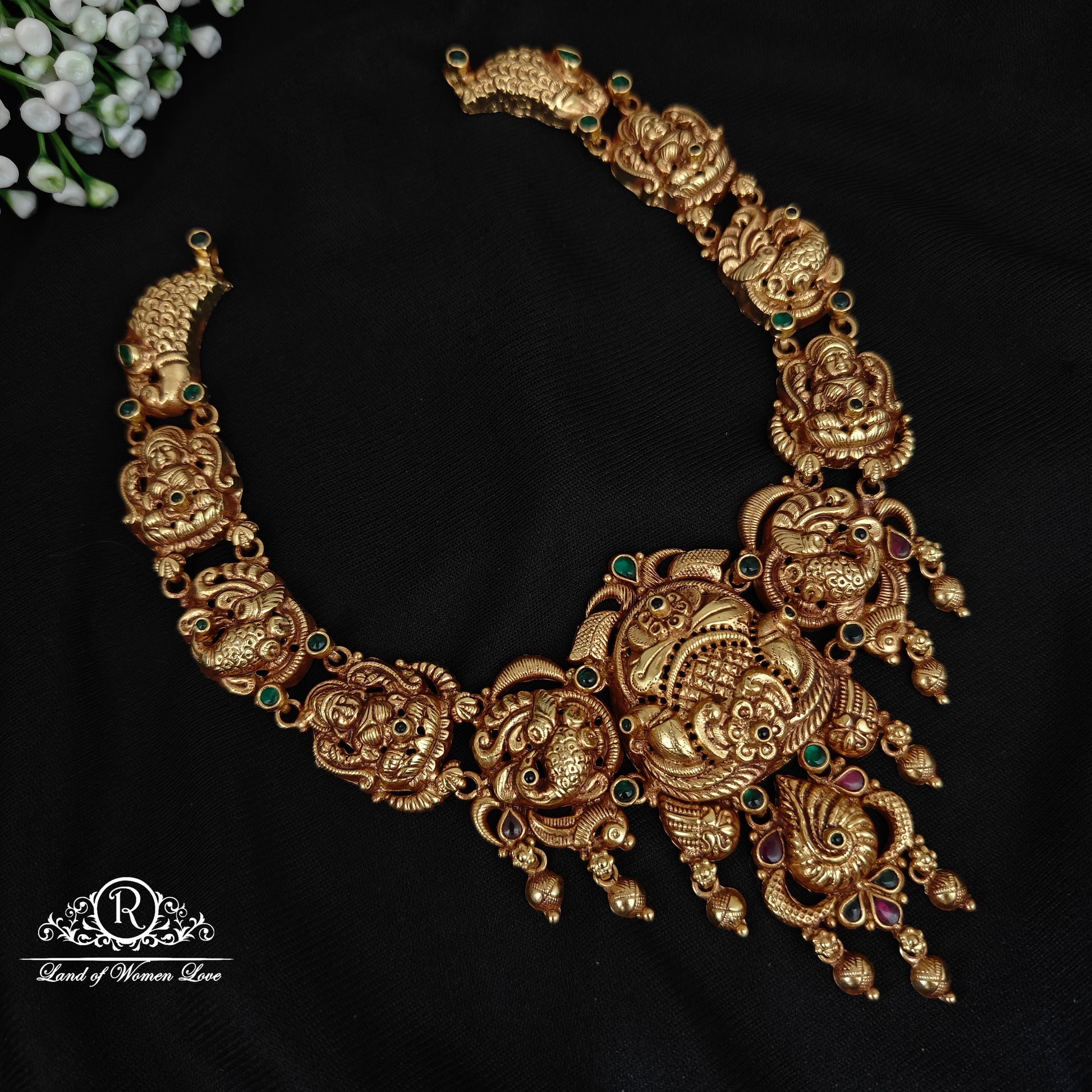 necklace 92.5 silver beautiful lakshmi devi and peacock nakshi finishing necklace -rcp148 92.5 silver ramala jewelry / ramala collections