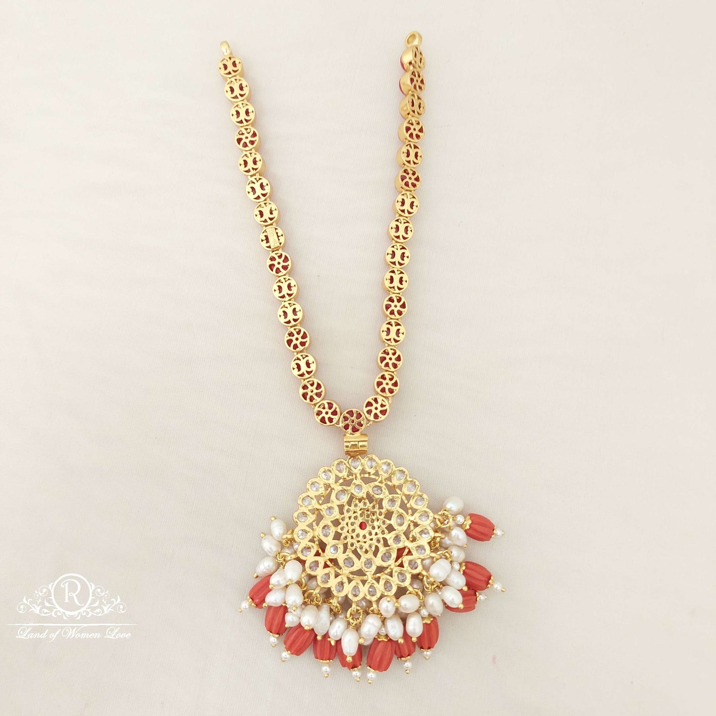 Silver With Coral Necklace-M198