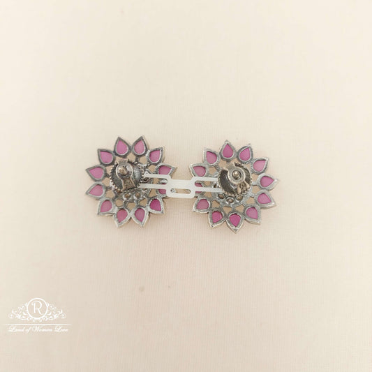 Silver Kempu Stones Stud Earrings-M313