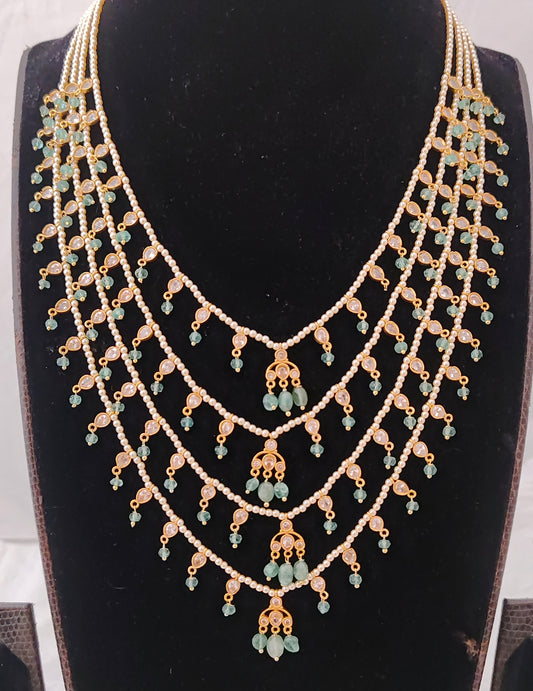 Silver base gold polish rani haram 4 lines-RCH286