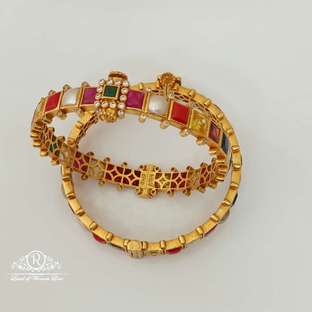 Silver Navaratna Stones Design Bangles-RCCP24