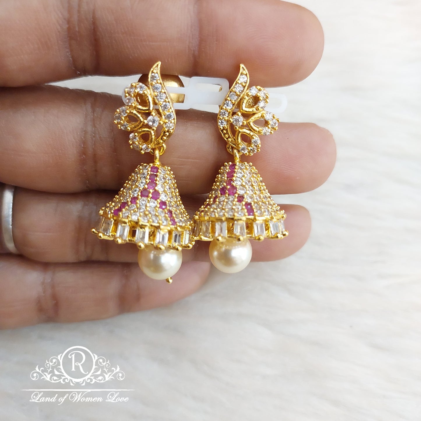 jhumka silver earrings designs-rm40-2 cz 92.5 silver ramala jewelry / ramala collections