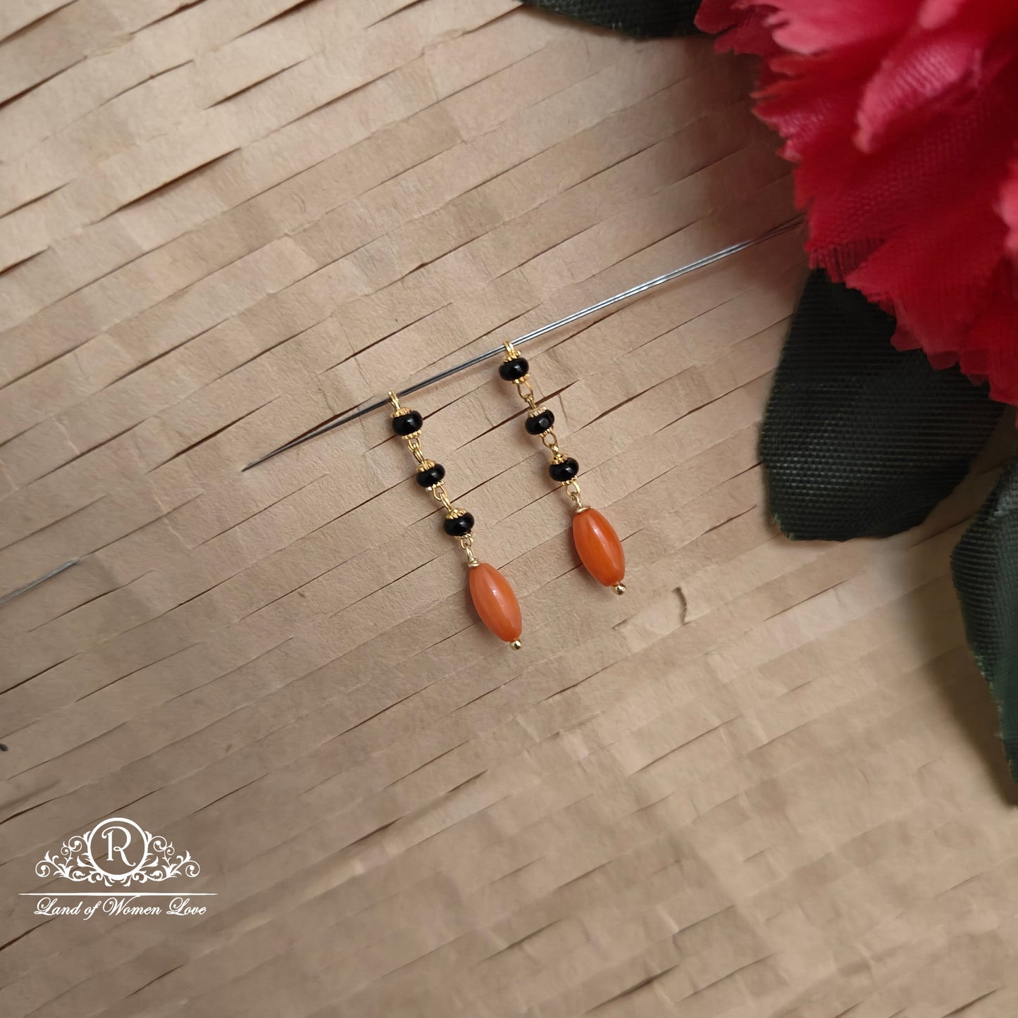 earrings 92.5 silver cute black bead hangings - rch980 92.5 silver ramala jewelry / ramala collections