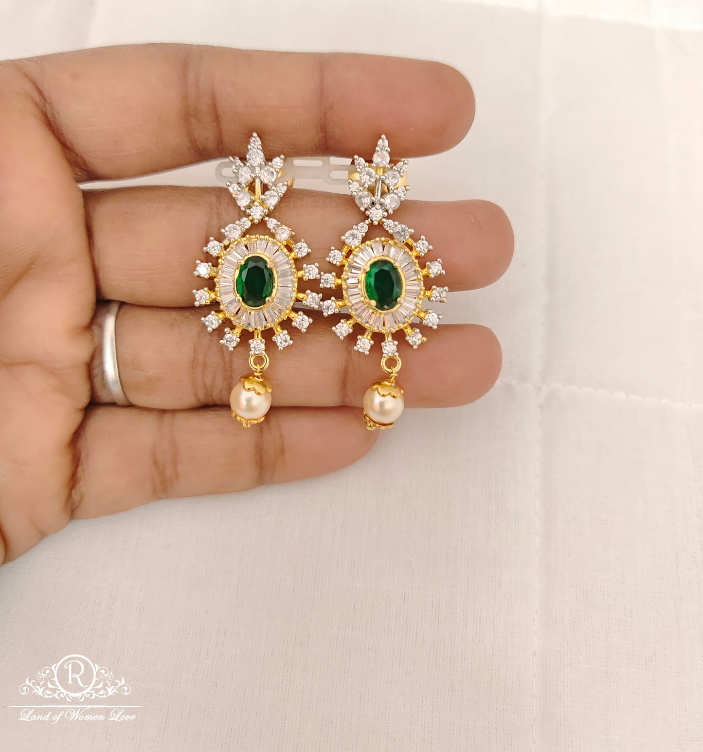 earrings silver cz- white stones earrings-jr192 pearl 92.5 silver ramala jewelry / ramala collections