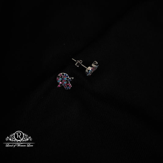 Silver multi colour hamsa hand studs earrings -RCHS38-15
