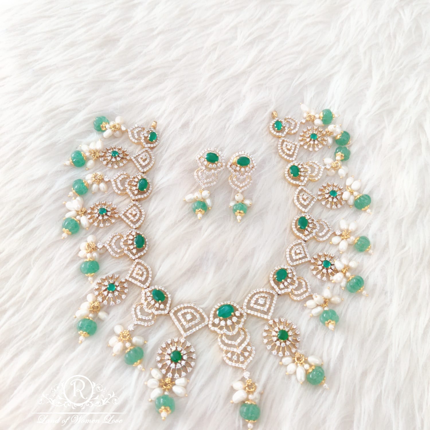 earrings silver cz- stone necklace with earrings -rch0020 cz 92.5 silver ramala jewelry / ramala collections