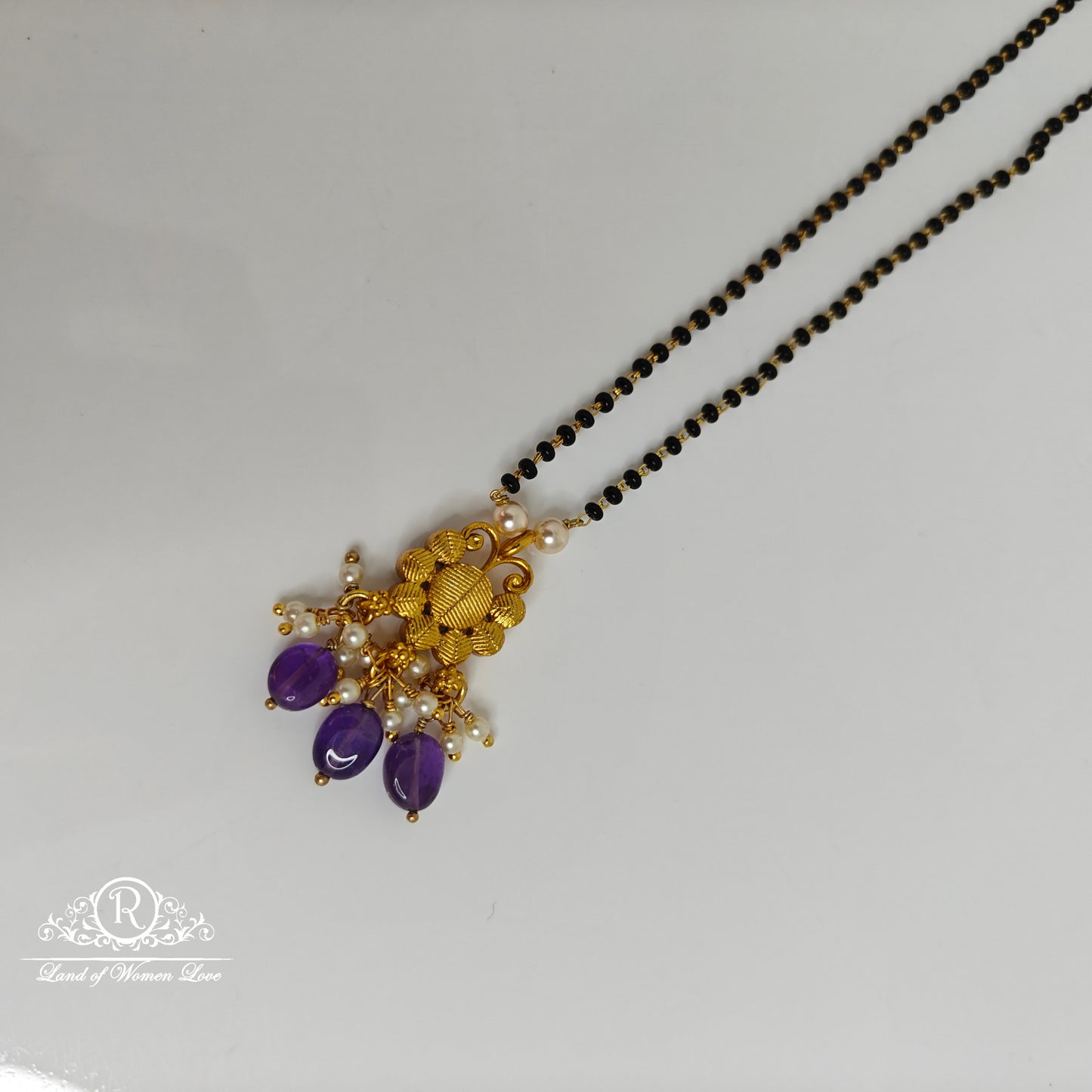 92.5 Silver Black beads with locket-RCH783