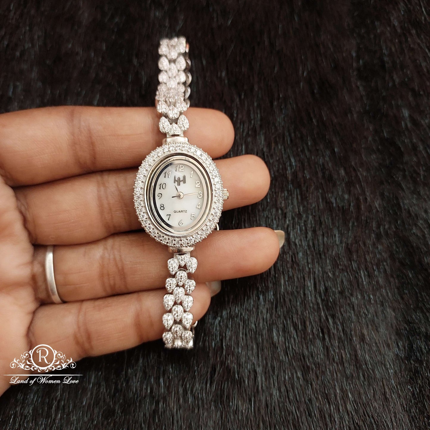Silver White Stones Watch-SS05