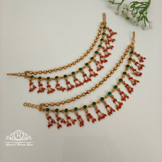 92.5 silver corals and gold balls earchains-rccp416 92.5 silver ramala jewelry / ramala collections