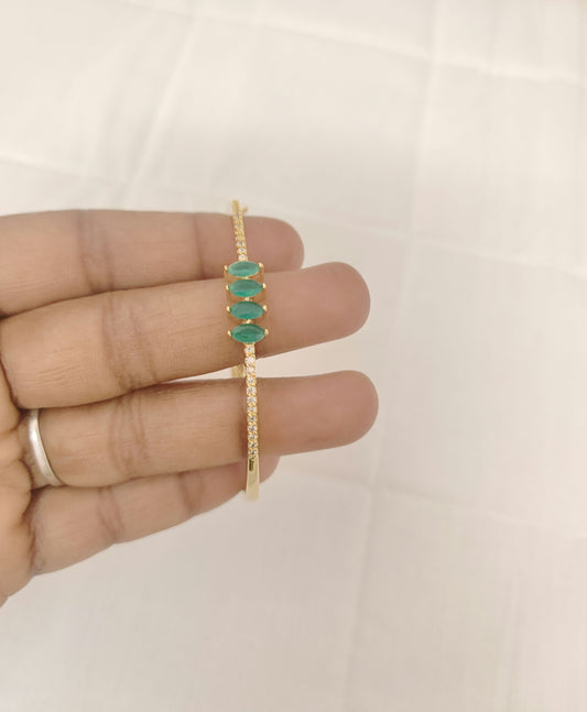 Silver CZ-White & Green Stones Kada Bracelet-RCES04