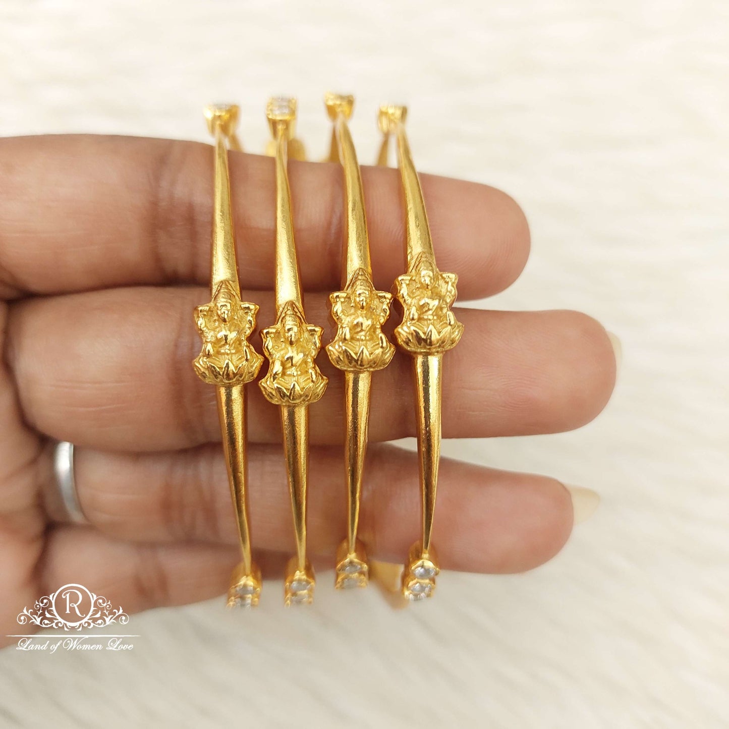 Silver White Stones Lakshmi Devi Bangles-C153