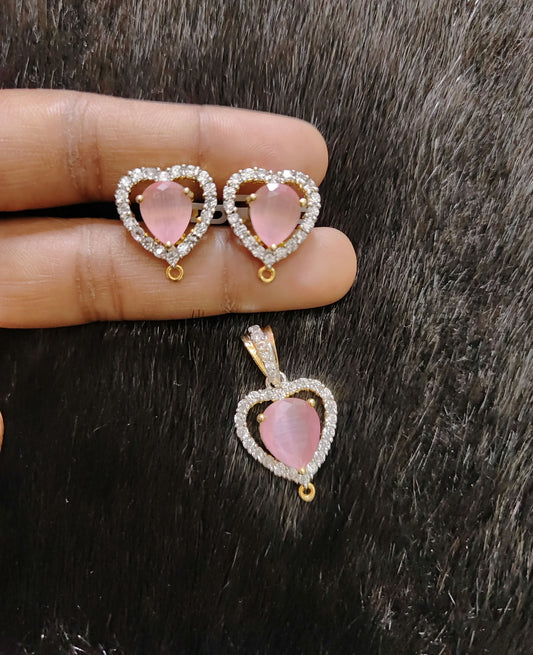 earrings silver cz- heart design earrings with matching locket-jr208jr209 cz 92.5 silver ramala jewelry / ramala collections