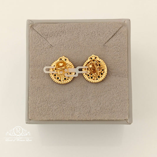 Silver Green Stones Design Stud Earrings-RCCP152