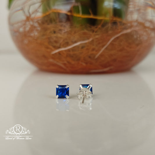 92.5 Silver Navy Blue square cut Stud earrings-RCHS36-6