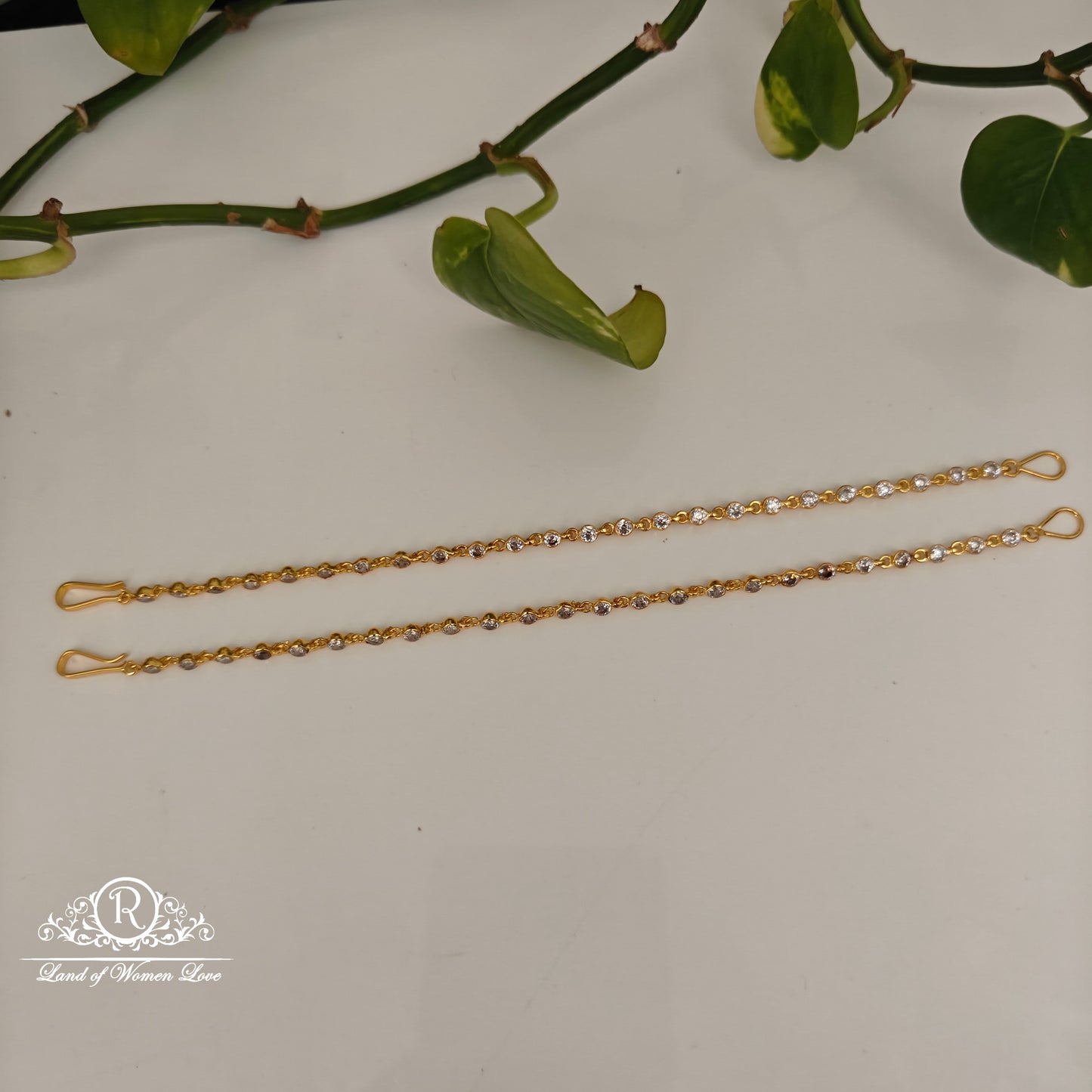 92.5 silver simple and cute earchains with white stones -rck293 92.5 silver ramala jewelry / ramala collections