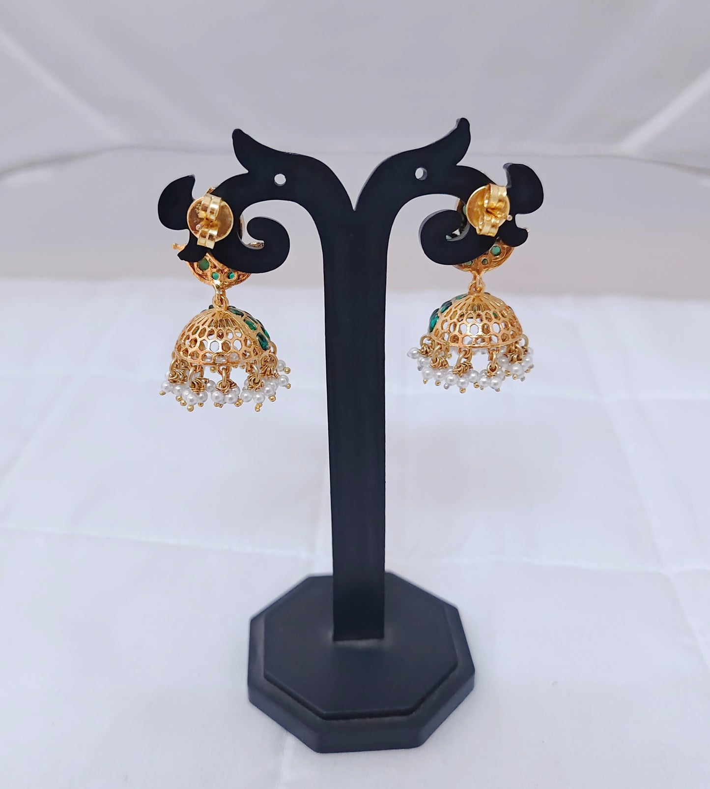 Silver CZ-gold polish jhumkas earrings -RCP041