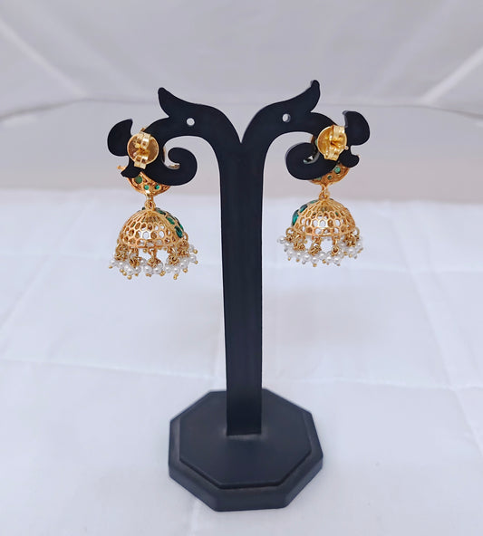 Silver CZ-gold polish jhumkas earrings -RCP041