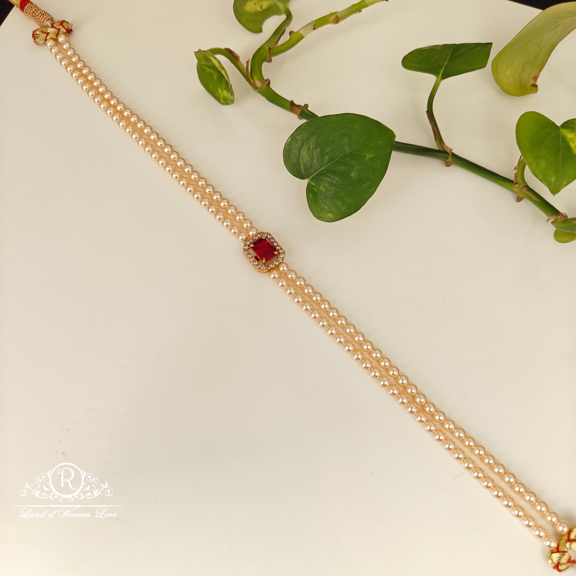 pendant 92.5 silver simple and cute pearls chocker with ruby chocker pendant-rch961 ruby 92.5 silver ramala jewelry / ramala collections