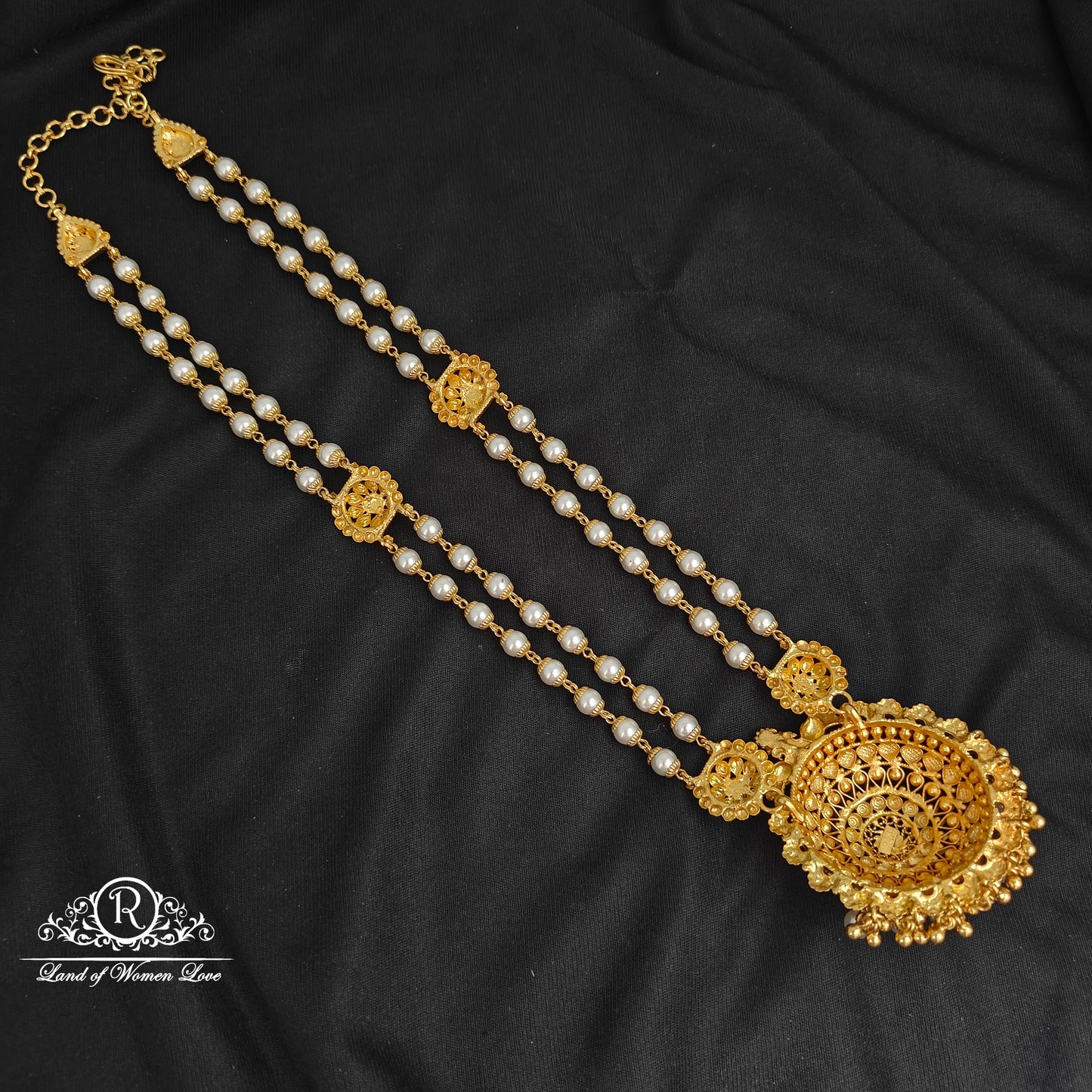 92.5 Silver Two lines pearl haram with Locket-RCM1159