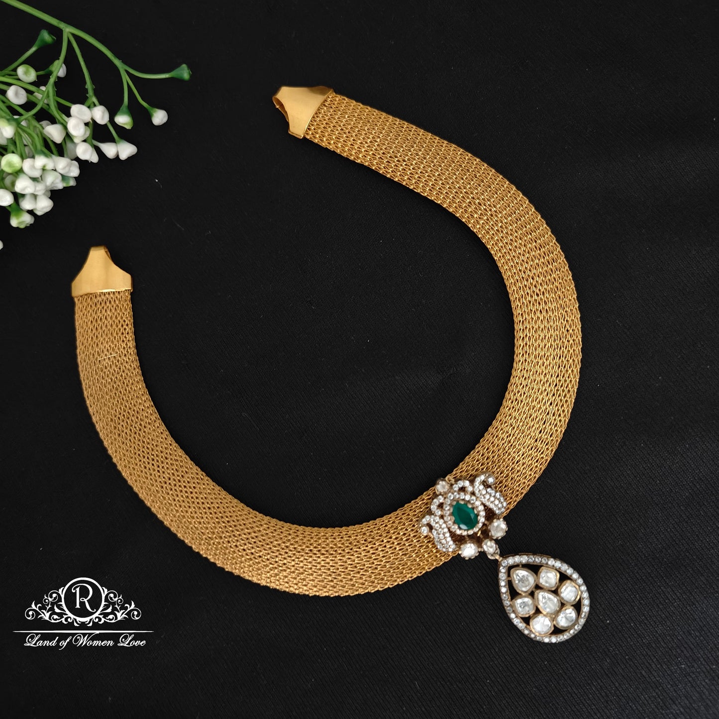 necklace silver mesh chain with moissanite locket -rc06m408 moissanite 92.5 silver ramala jewelry / ramala collections