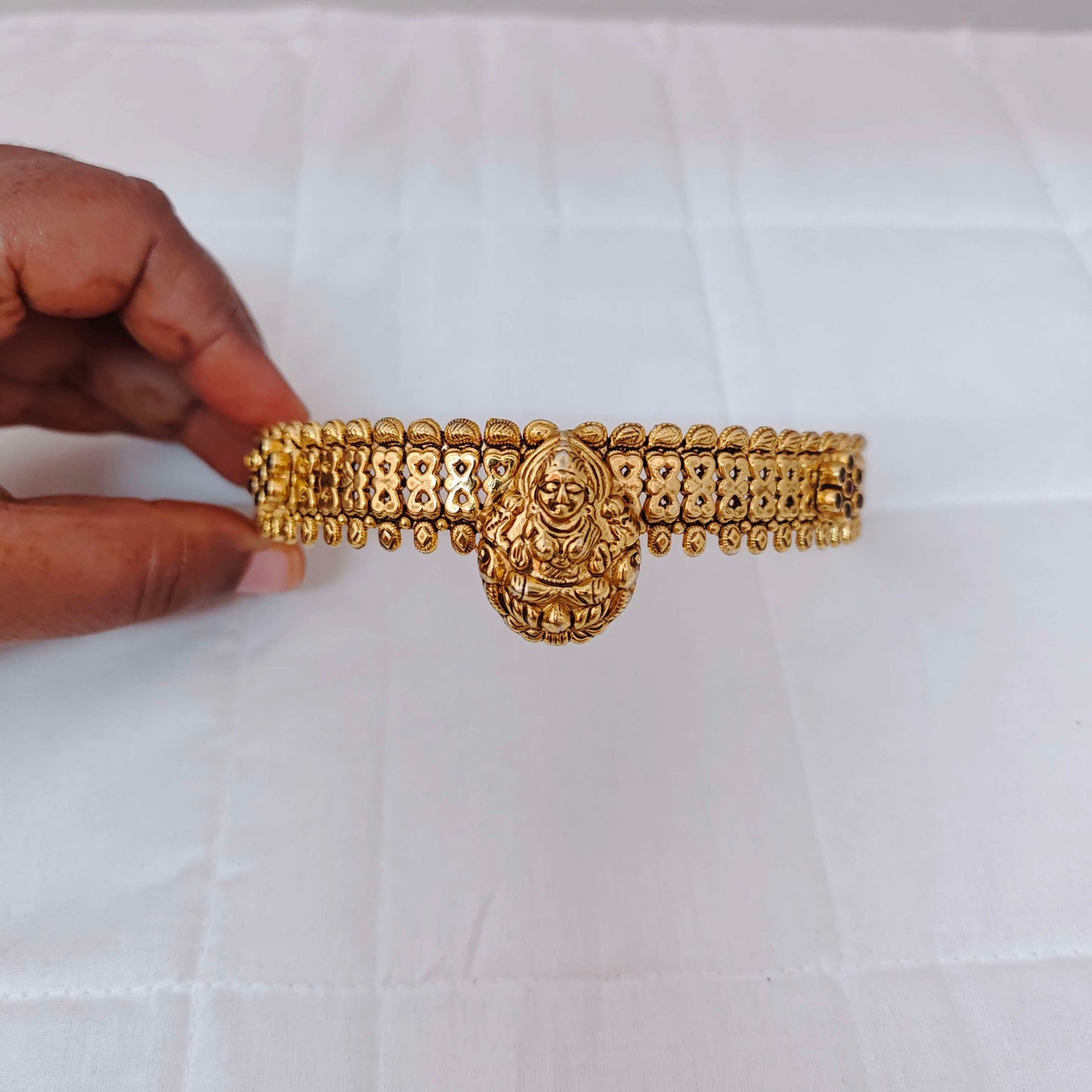 Silver gold polish Lakshmi Devi necklace -RCJR327