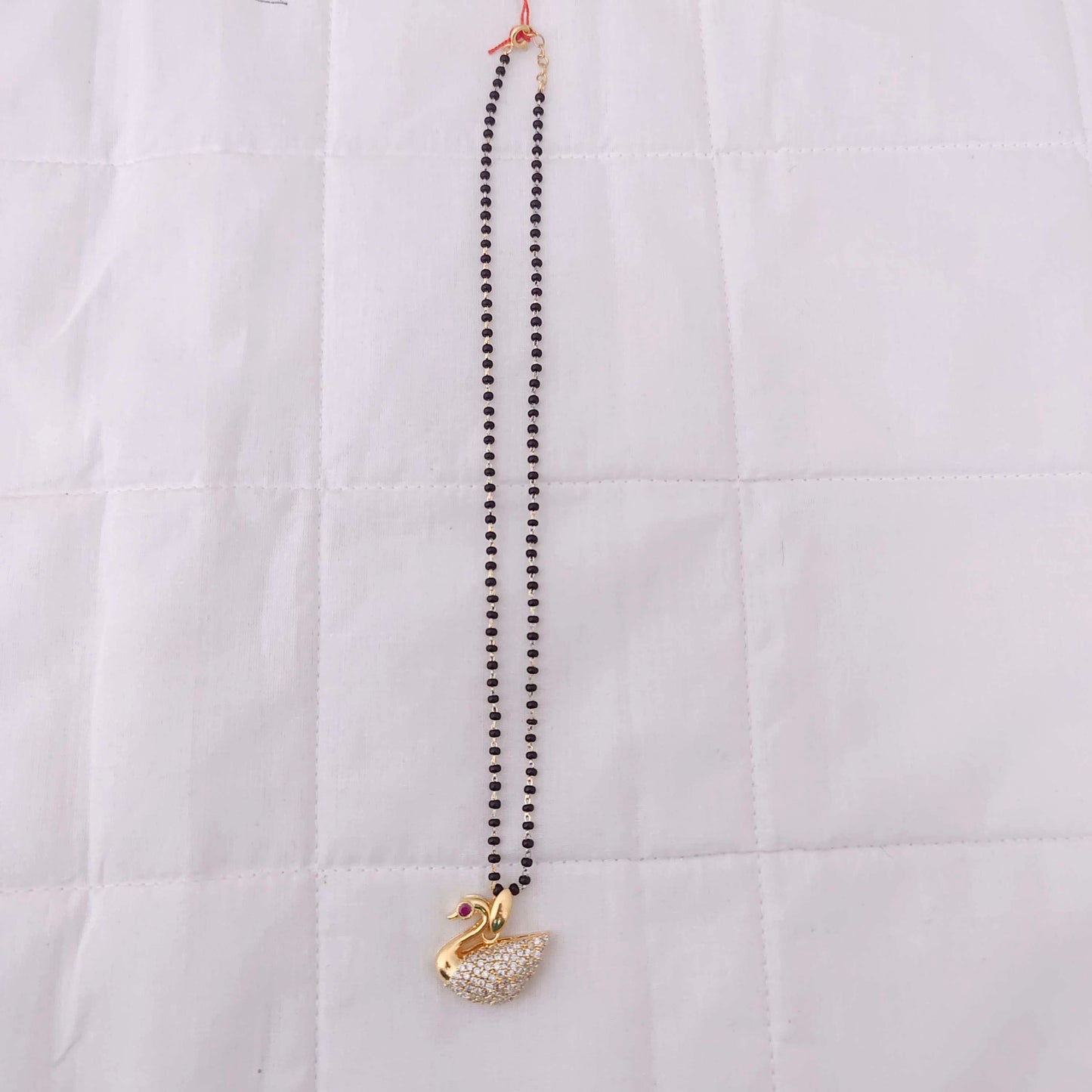 Silver CZ-gold polish black beads chain -RCD133