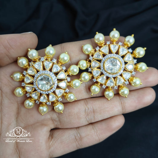 92.5 Silver Polki pearls Earrings-RCSJ005