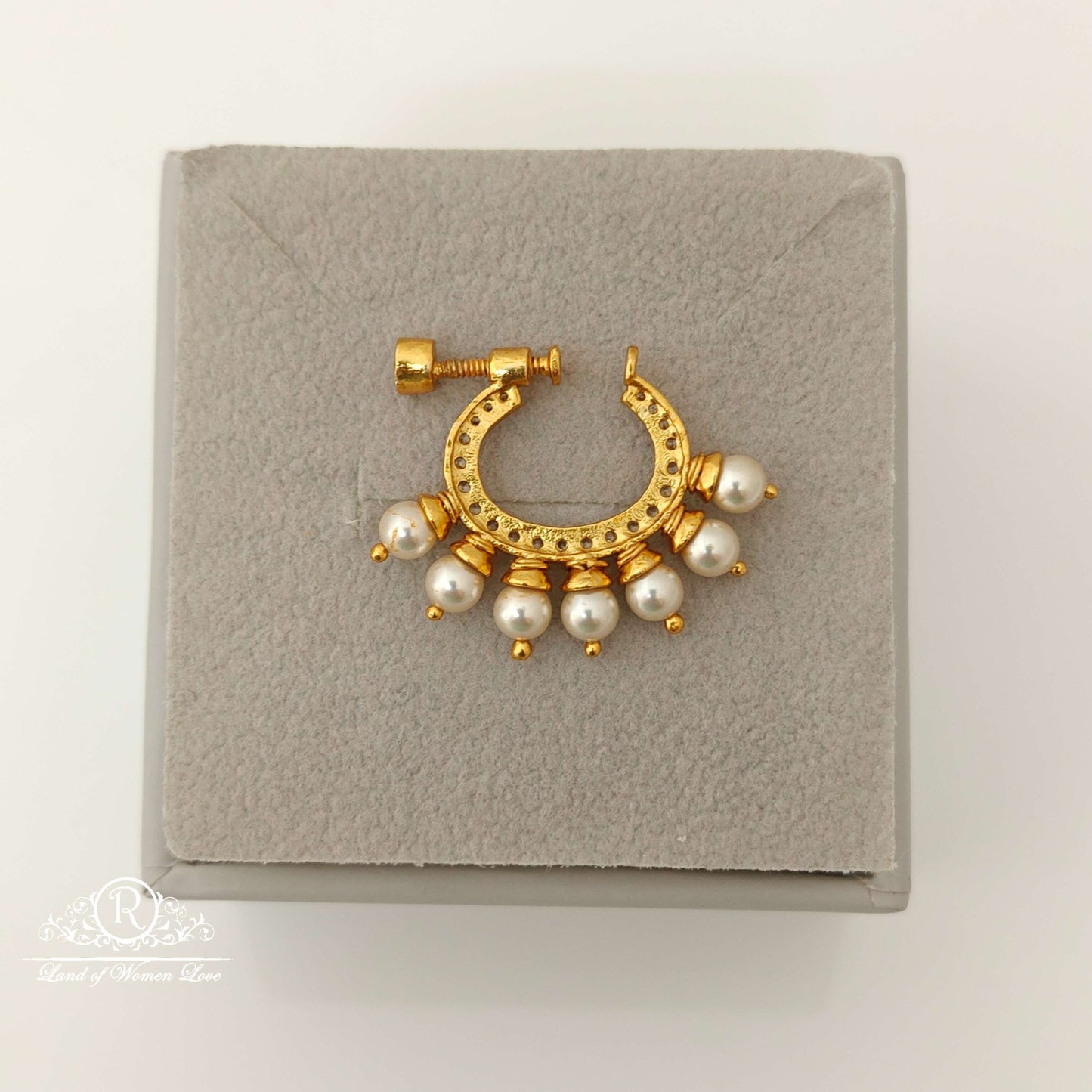 Silver Pearls Design Nose pin-RCJR666