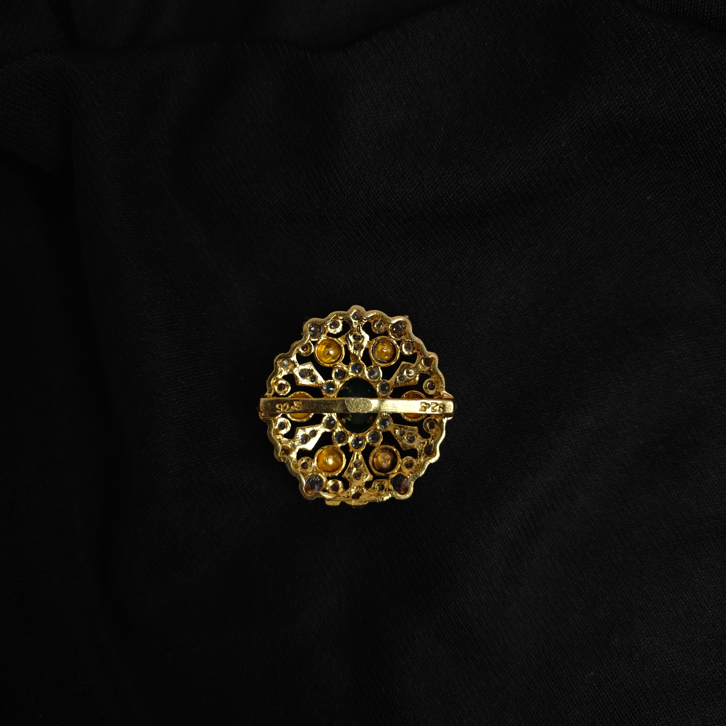 92.5 Silver Beautiful CZ- White and middle Green stone Side Locket-RCH718