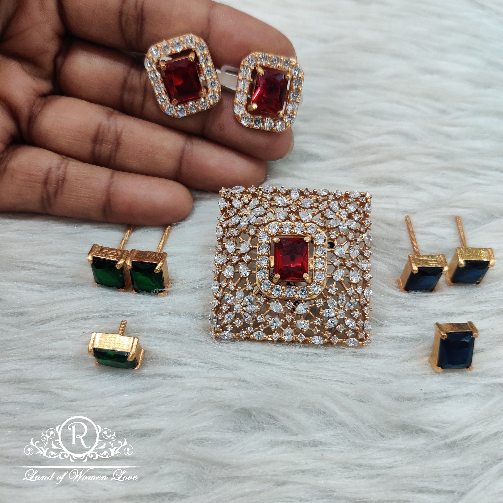 earrings silver changable locket with earrings - sa466sa418 ruby 92.5 silver ramala jewelry / ramala collections