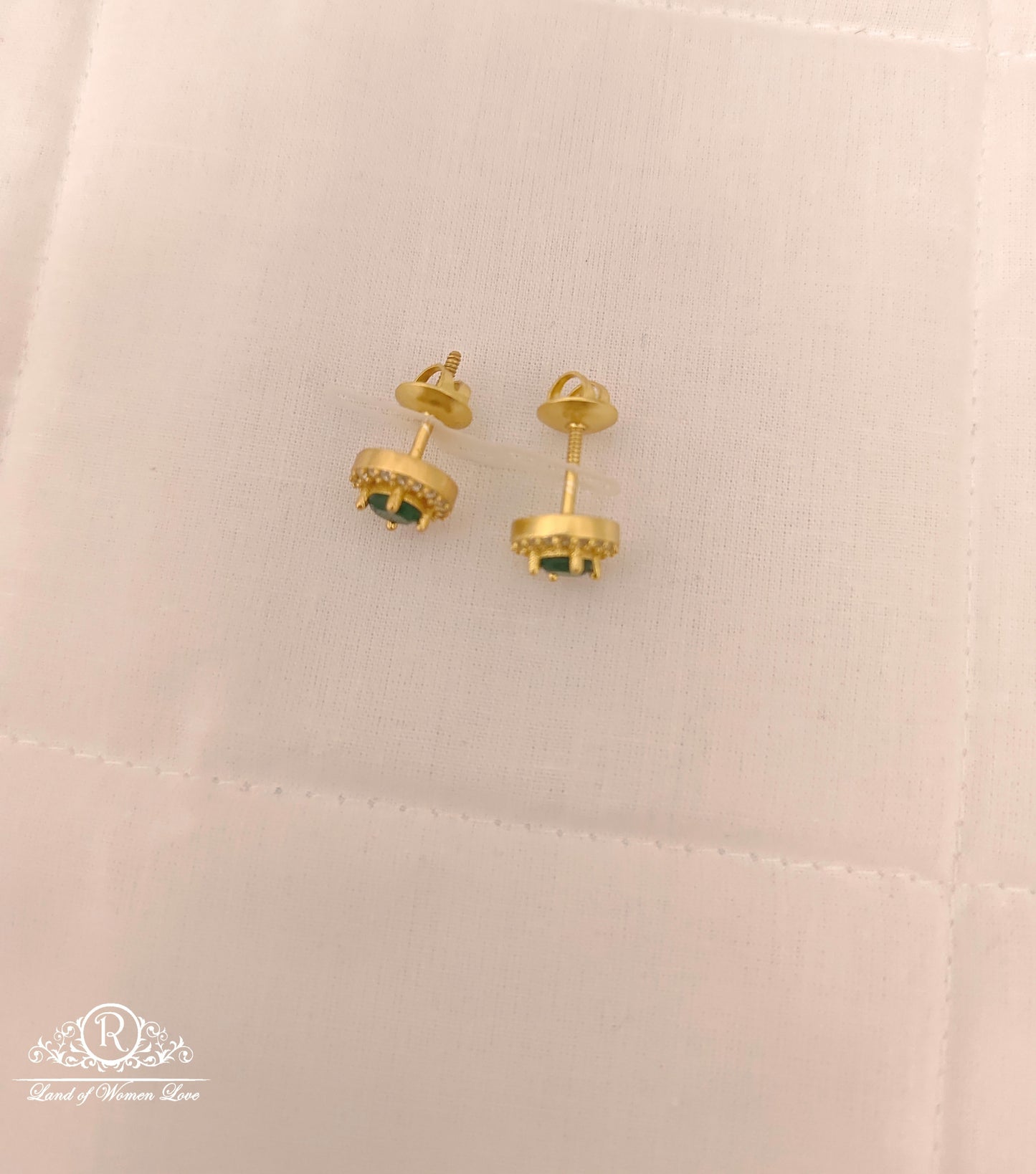 Silver Green Stone Small Stud Earrings-M375