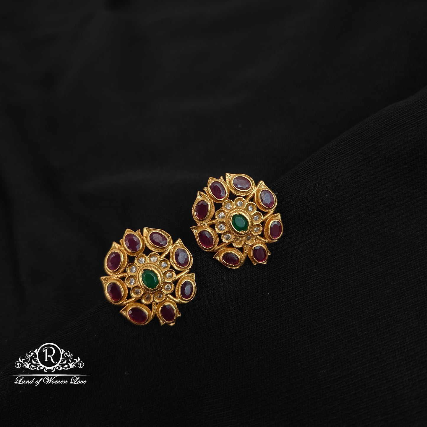 earrings 92.5 silver ruby flower design earrings-rccp387 ruby 92.5 silver ramala jewelry / ramala collections