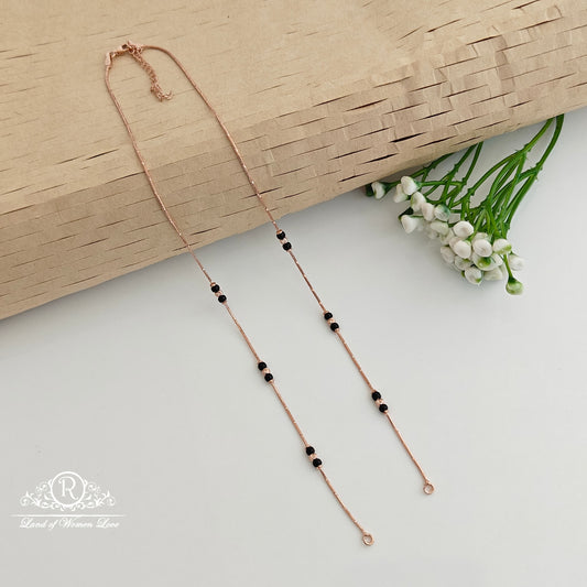 chain silver rose gold polish black beads -rcrb19 92.5 silver ramala jewelry / ramala collections