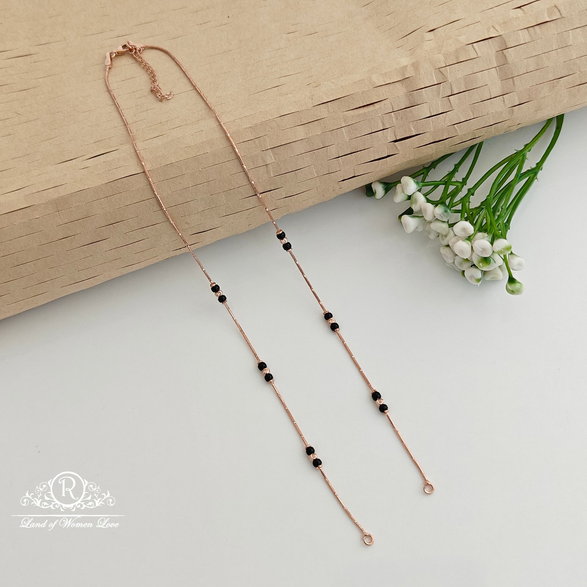 chain silver rose gold polish black beads -rcrb19 92.5 silver ramala jewelry / ramala collections