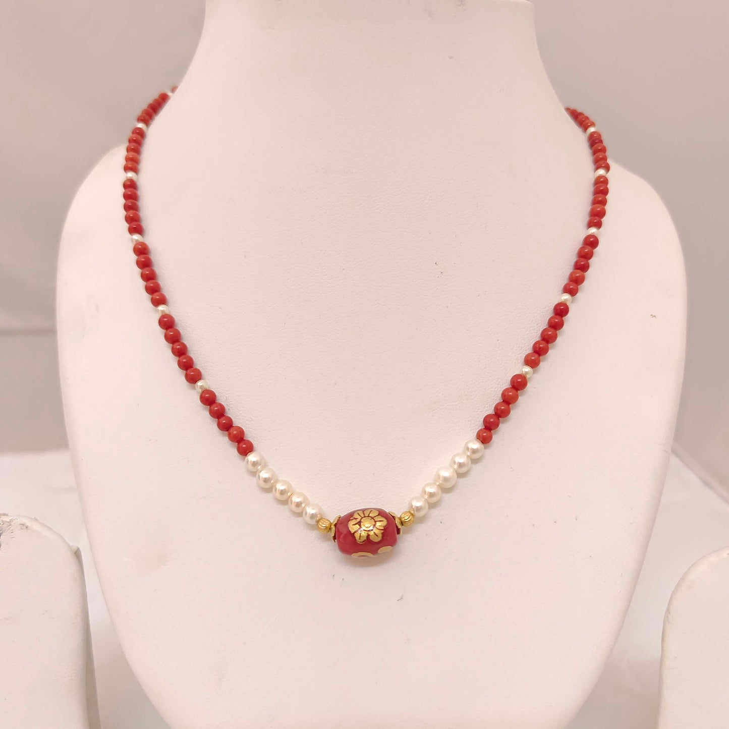 Silver Pearl & Coral Beads Chain-RCH191