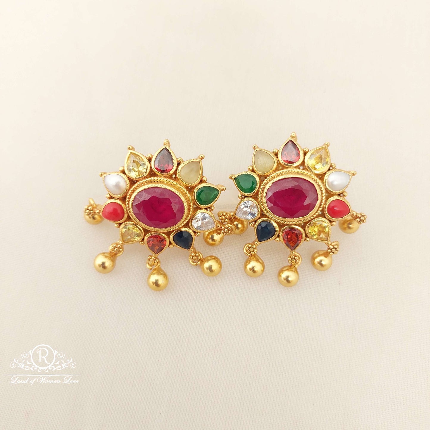 Silver Navaratna Stones Earrings-M220