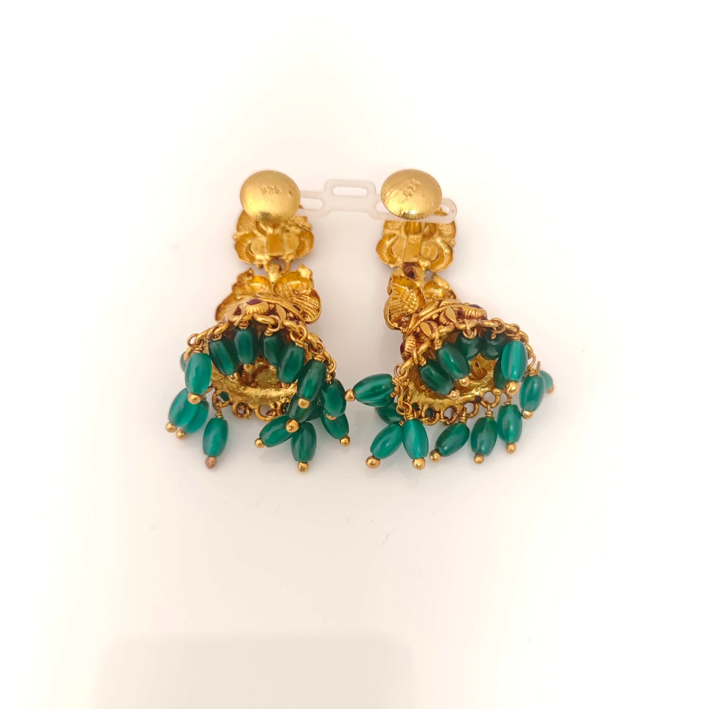 Green Beads Hanging Model Silver jhumkas Design-RCJR608