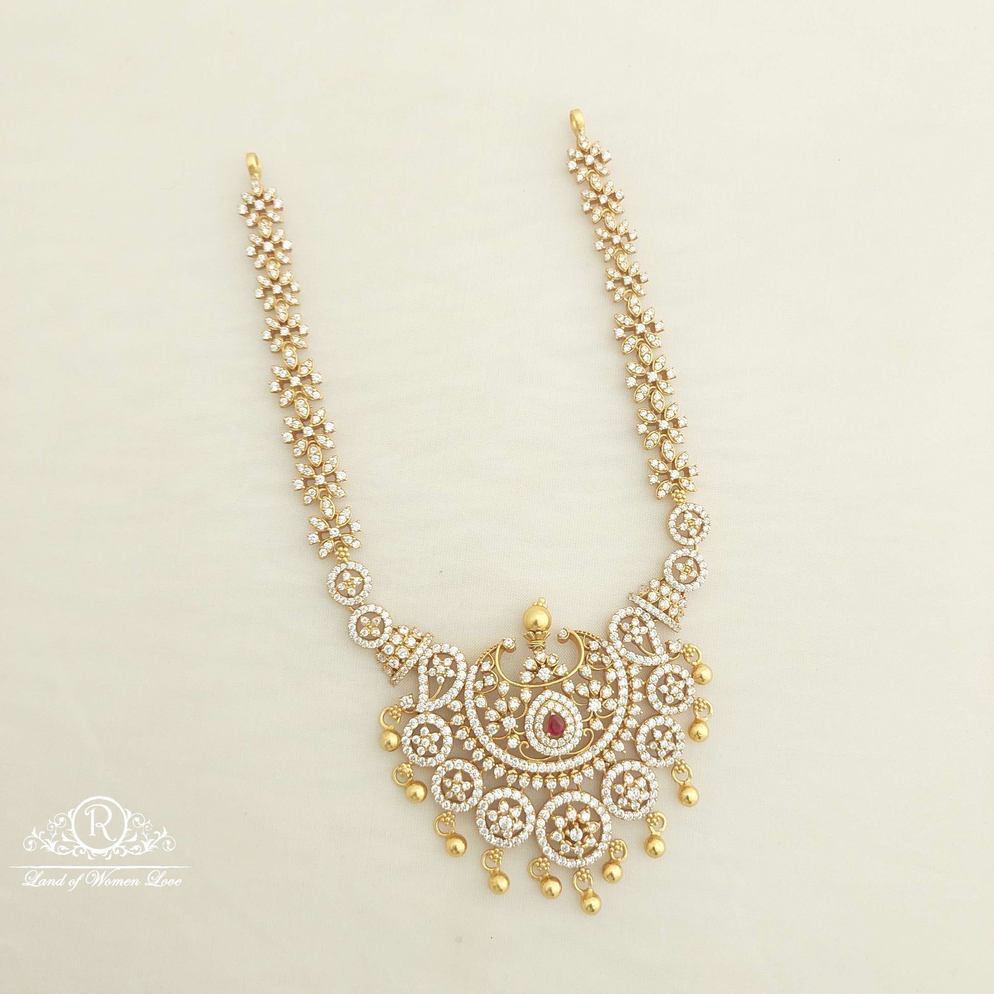 necklace silver cz- white stones necklace-c097 cz 92.5 silver ramala jewelry / ramala collections